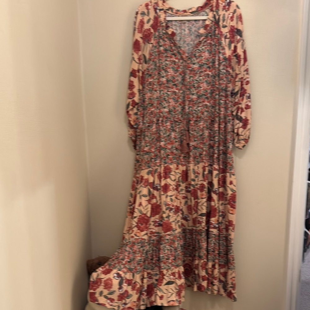 Floral Maxi Dress with Red and Cream Pattern